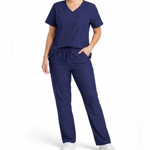 ScrubStar Navy Blue Scrub Set Women’s V-Neck Top Drawstring Pants Medical L/XL